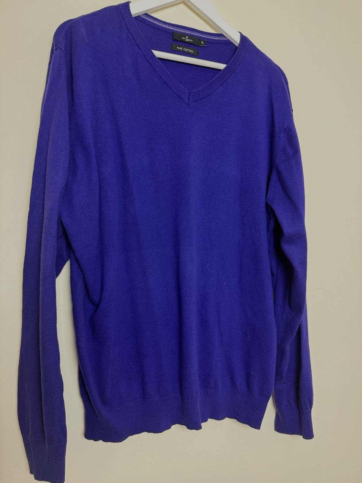 Jeff Banks London Pure Cotton Purple V Neck Jumper - XL