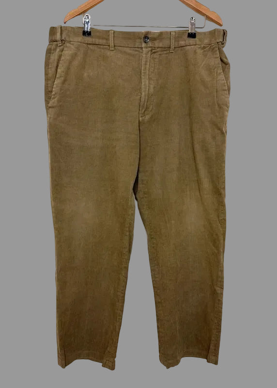 M&S Corduroy Trousers Camel Straight Leg Cotton Regular Fit W40 L29