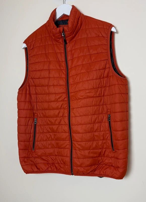 Zara Burnt Orange Quilted Men's Gilet XL Fitted Zip Up Padded Vest