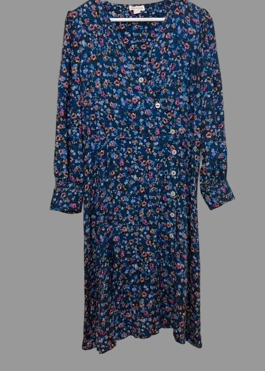 Monsoon Heather Blue Ditsy Print  Midi Tea Dress - UK18
