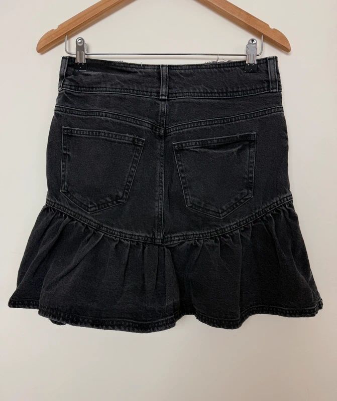 River Island Black Denim Mini Skirt Frill Hem Ra Ra Y2K UK 12 BNWT