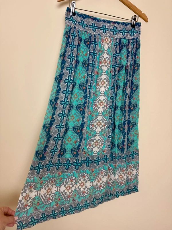 White Stuff Boho Maxi Skirt Turquoise Paisley Elastic Waist UK 12