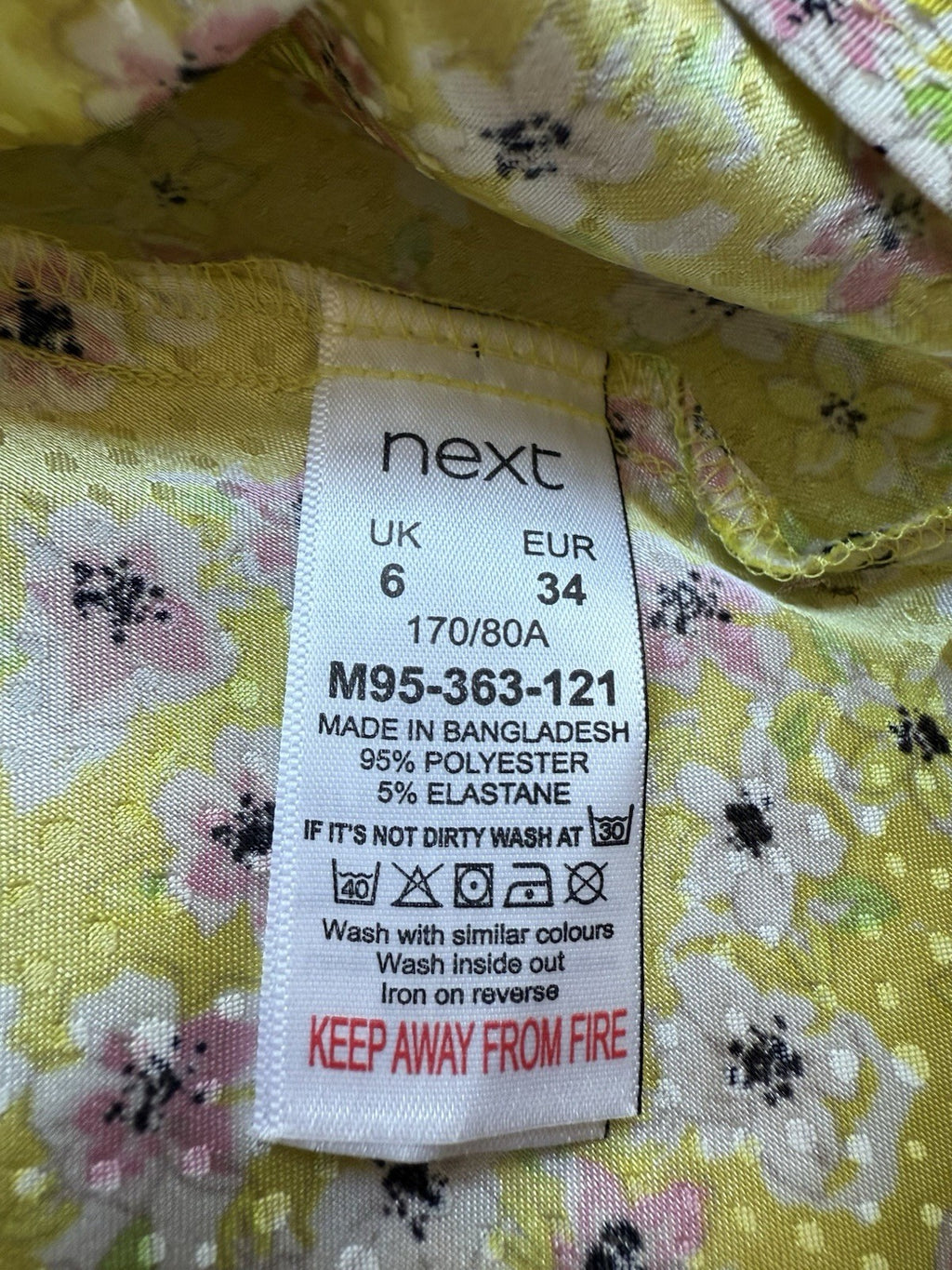 Next Floral V Neck Yellow Dress - UK 6
