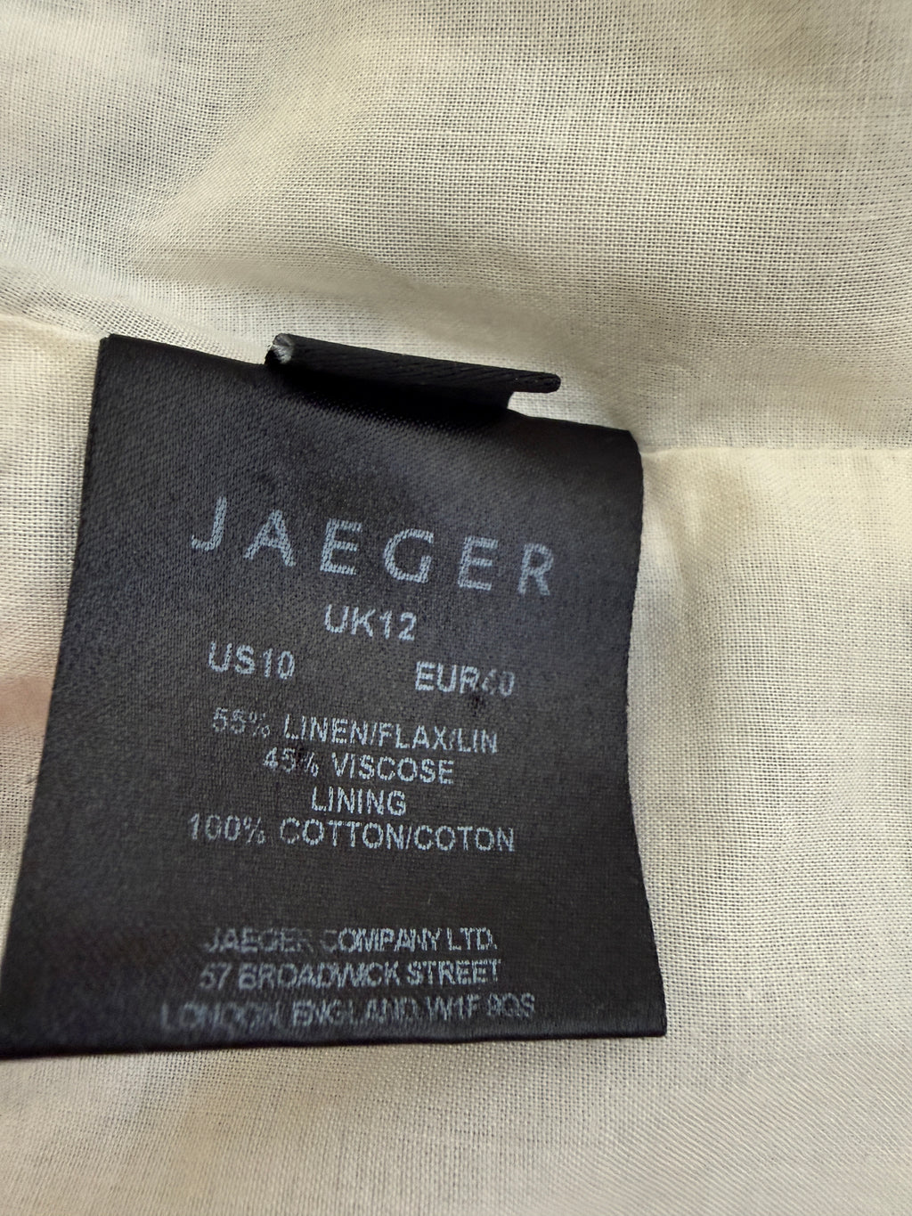 Jaeger Black Ivory Chevron Shift Dress UK12 Sleeveless Linen Blend Abstract