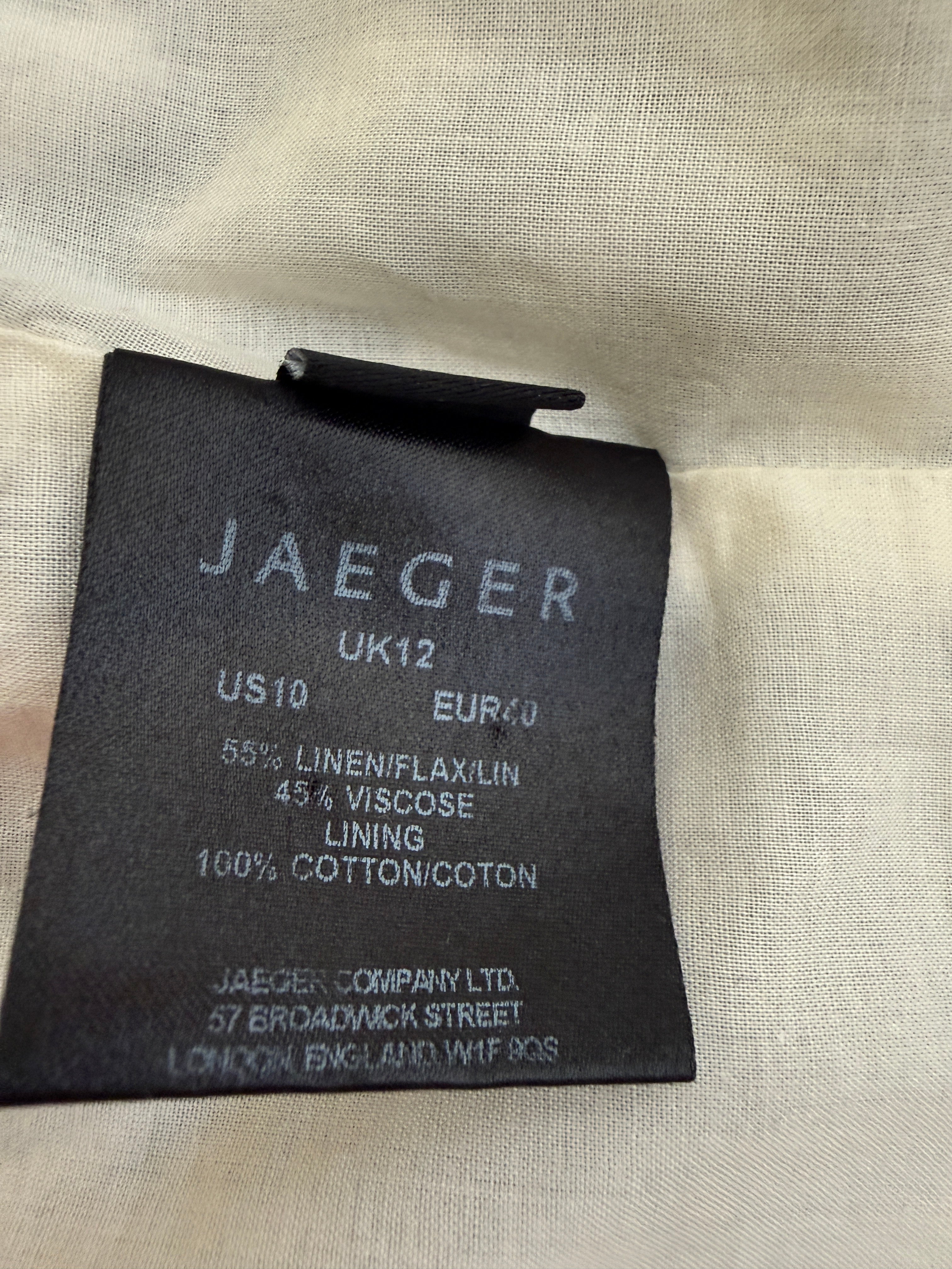 Jaeger Black Ivory Chevron Shift Dress UK12 Sleeveless Linen Blend Abstract