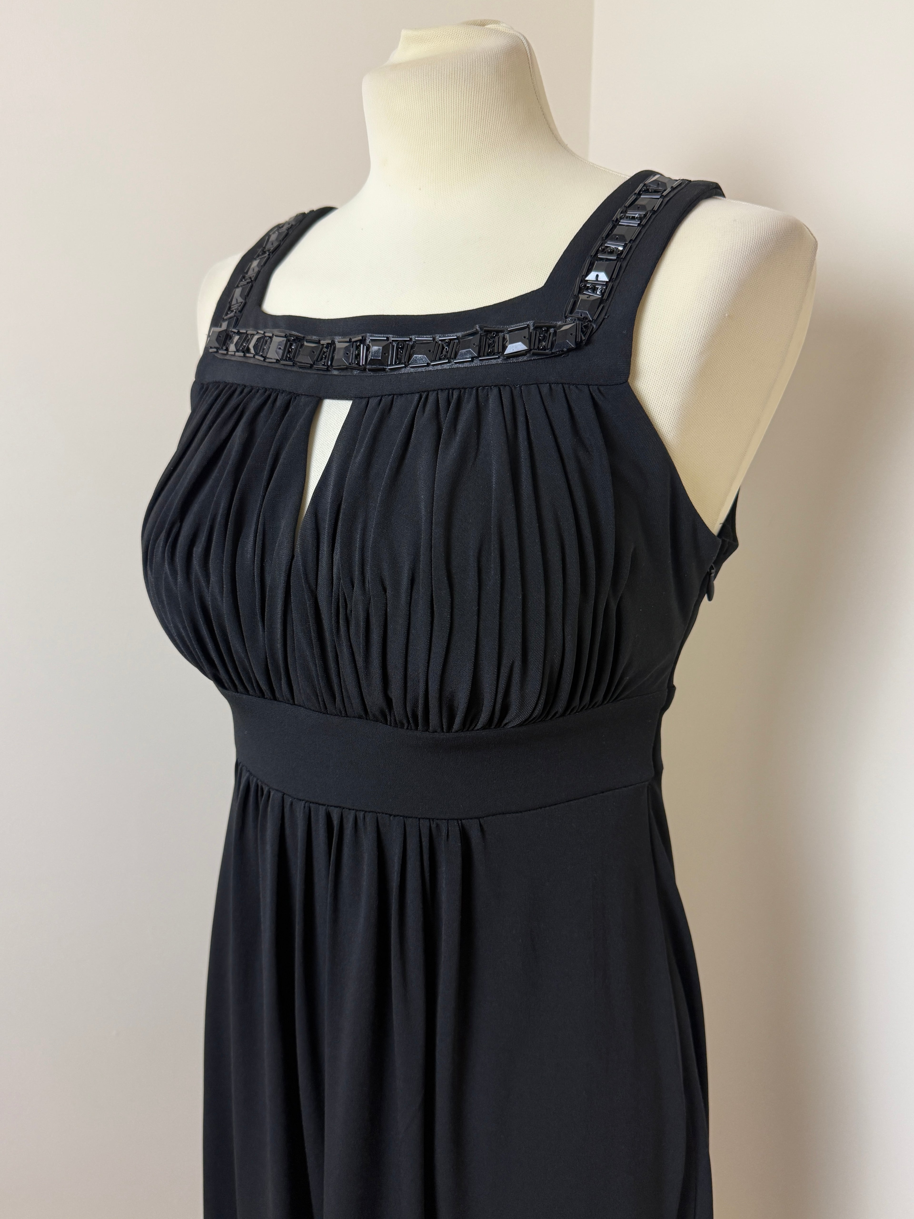 Sangria Black Beaded Neckline Empire Waist Midi Dress UK8 US4