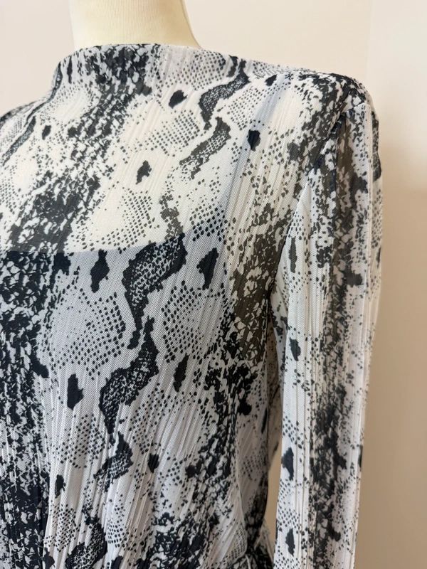 & Other Stories Snakeskin Print Maxi Dress UK10 Grey Mesh Sleeve Tie Belt