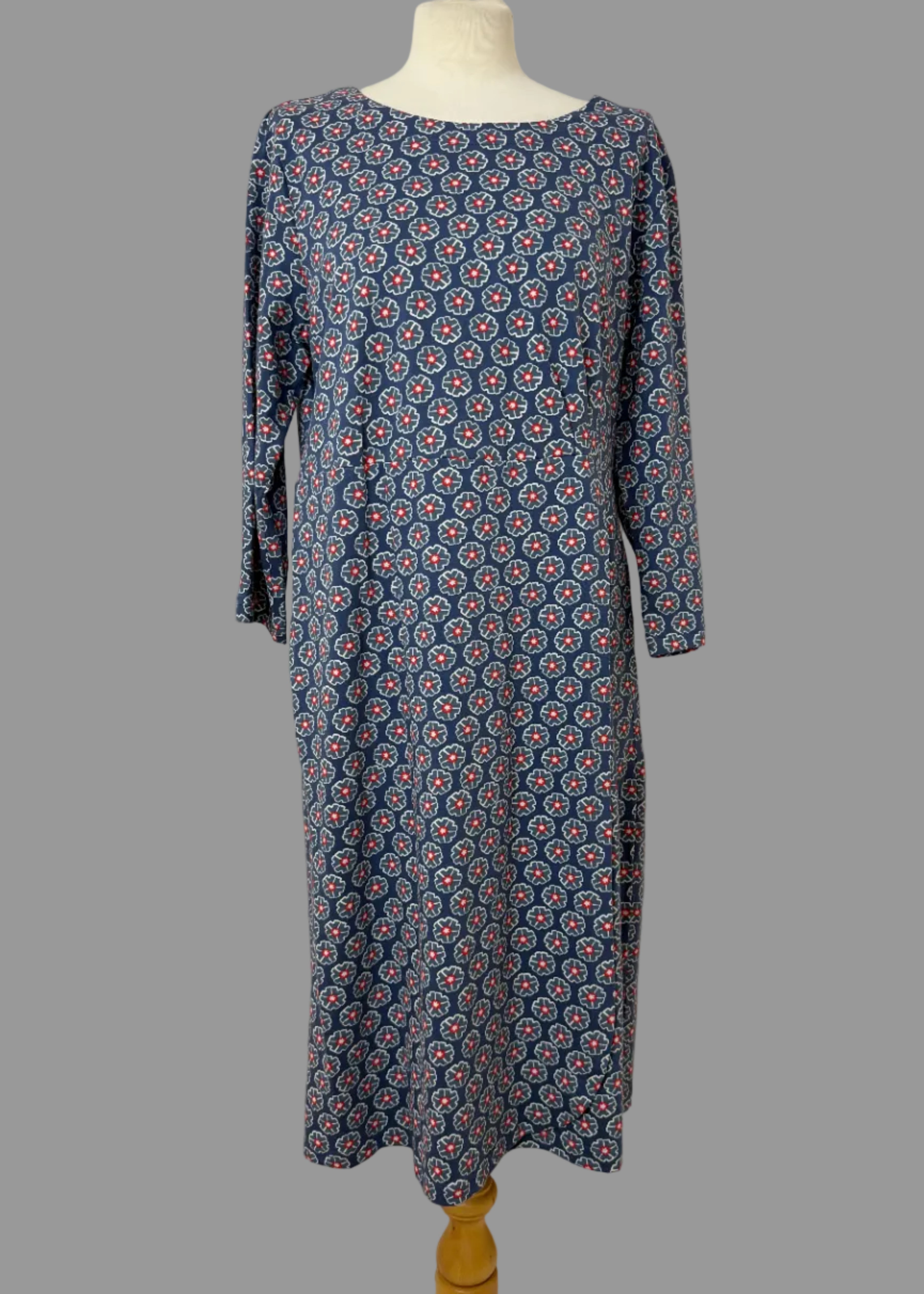 Adini Blue Floral Print Cotton Midi Dress Long Sleeve UK18