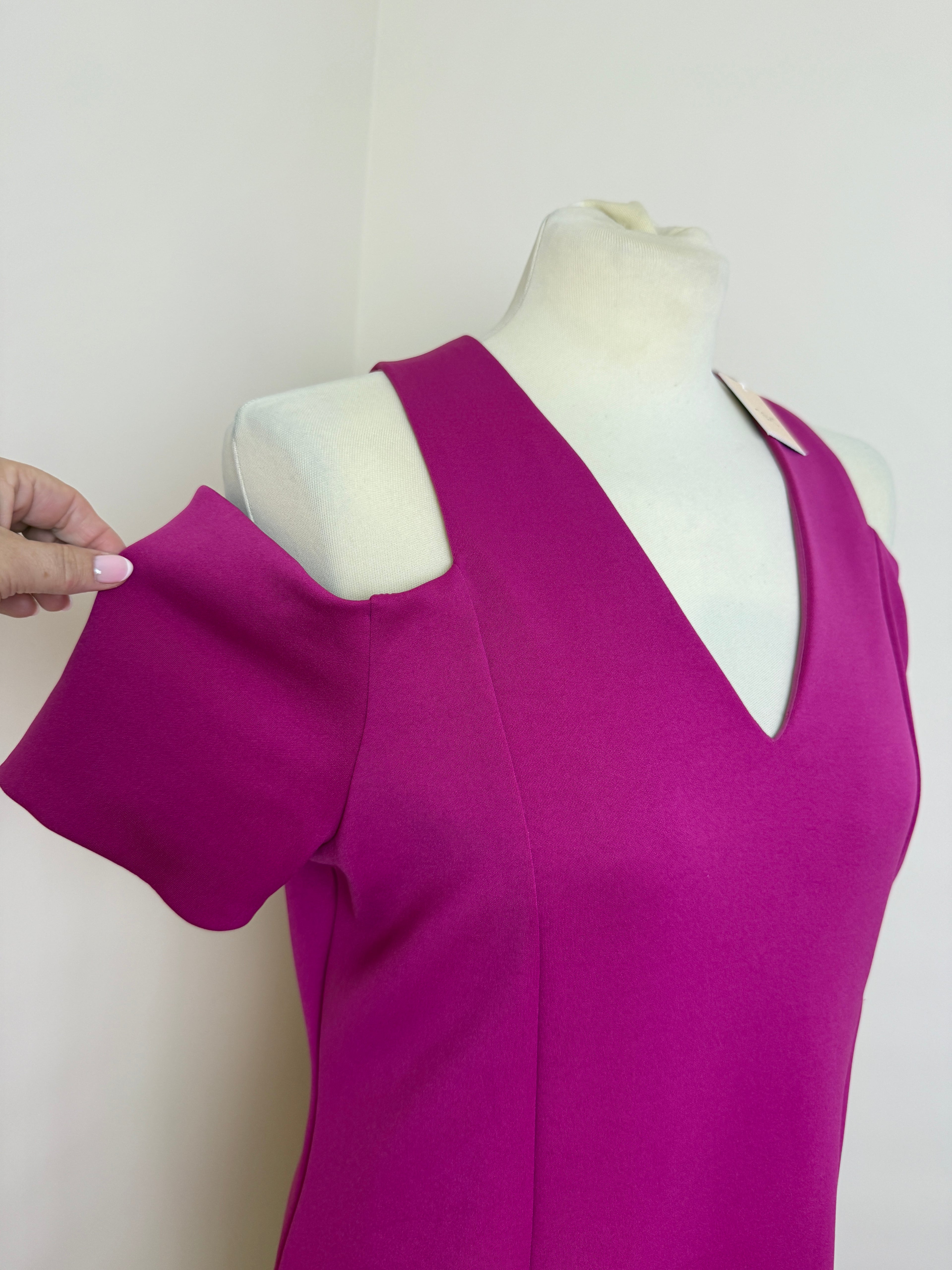 Next Magenta Purple Shift Dress UK16 BNWT Cold Shoulder V-Neck Formal