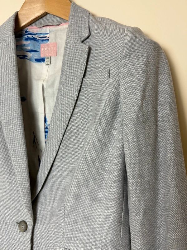 Joules Albury Grey Cotton Linen Blazer Floral Lined Tailored Jacket UK10