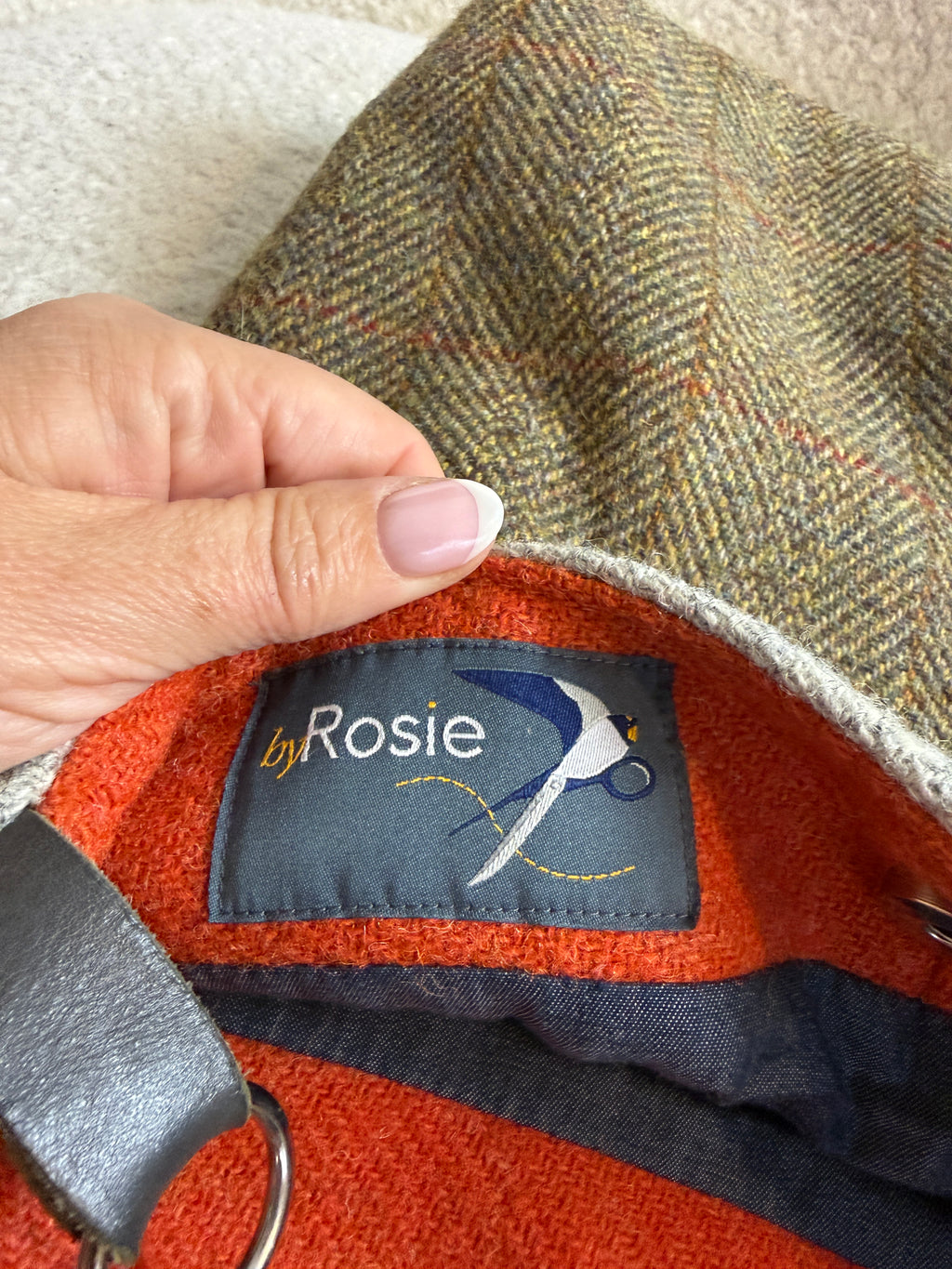 Harris Tweed Tote Bag Olive Herringbone Wool Handmade By Rosie