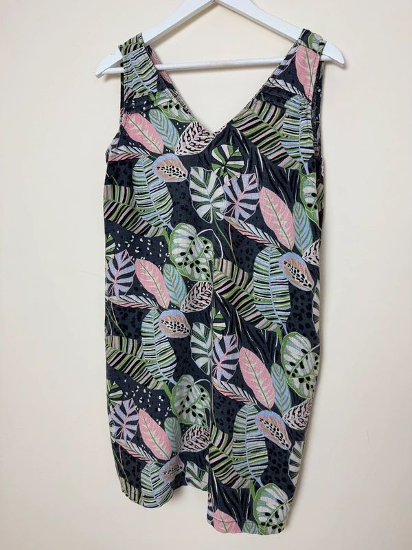 Next Linen Blend Tropical Print Shift Dress UK 10 Petite Loose Fit