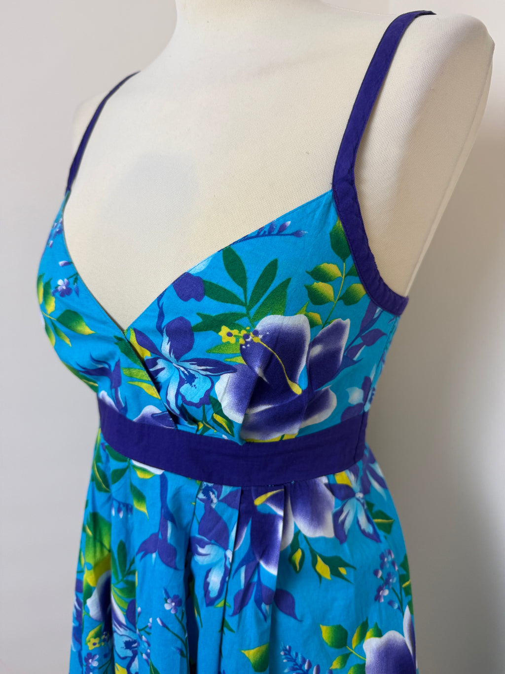 M&S Woman Blue Floral Cotton Summer Sundress UK 8