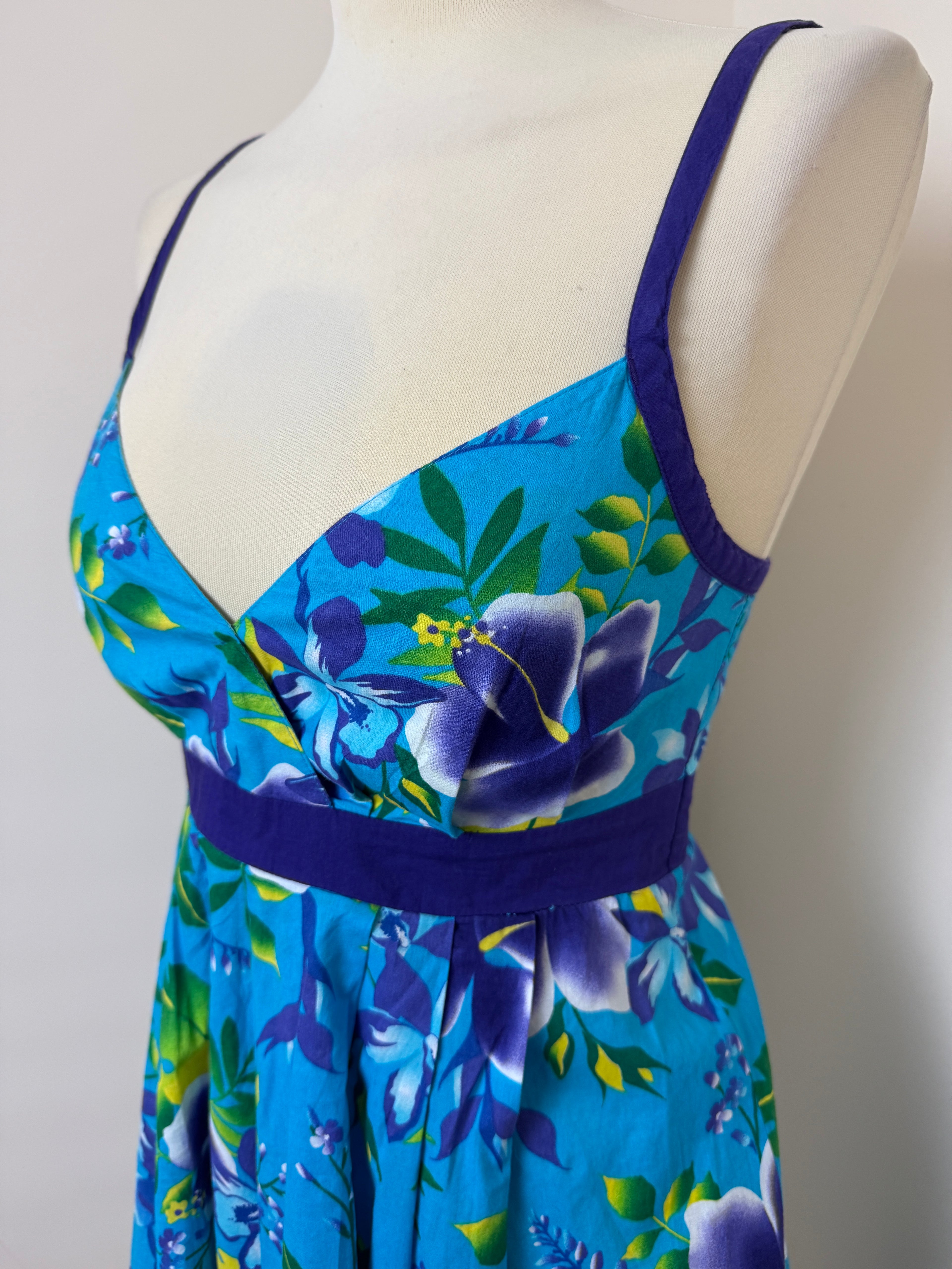 M&S Woman Blue Floral Cotton Summer Sundress UK 8