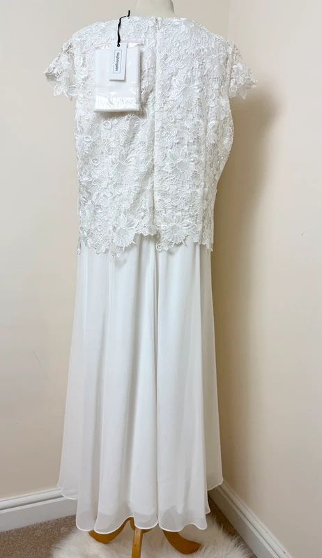 Nightingale White Chiffon Wedding Dress UK20 BNWT Lace Overlay Full Length