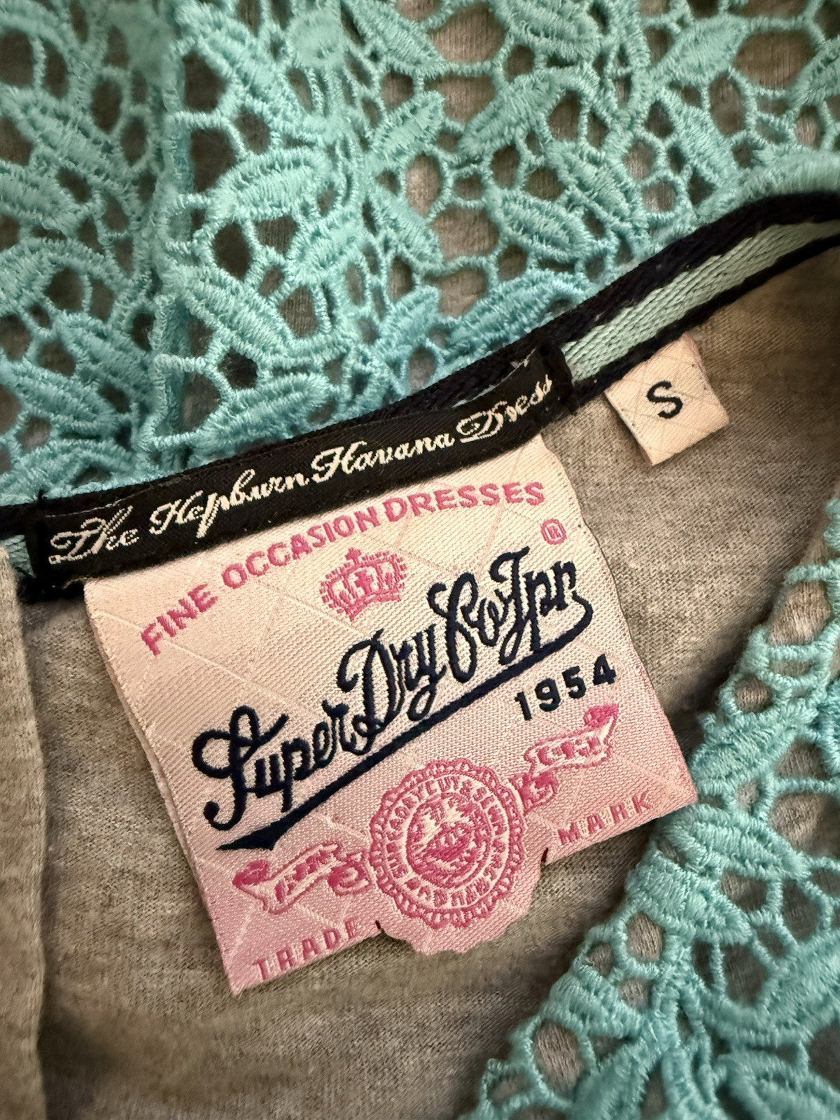 Superdry Turquoise Lace Overlay Dress - Small