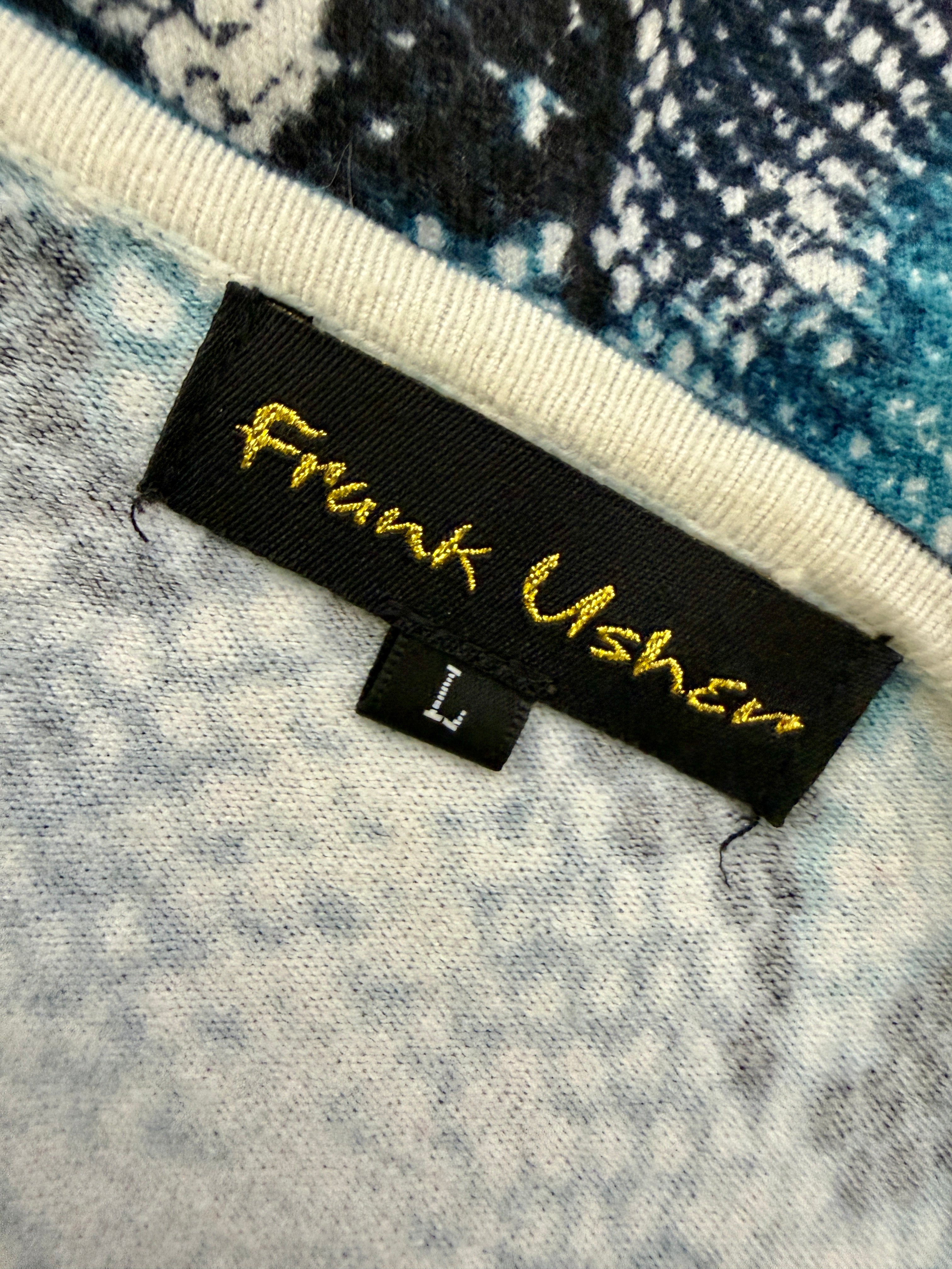 Frank Usher Turquoise Black Snakeskin Pattern Embellished V Neck Jumper - Large