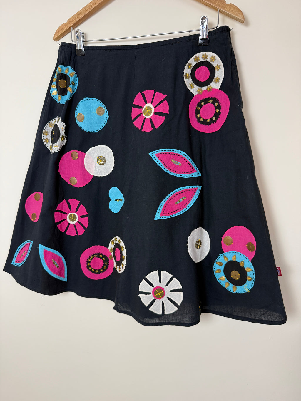 Uttam London Mini Skirt Black Applique Metal Detail Boho Festival Medium