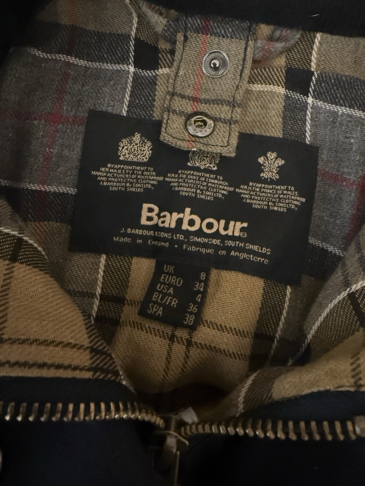 Barbour Beadnell Black Waxed Jacket with Tartan Lining - UK8