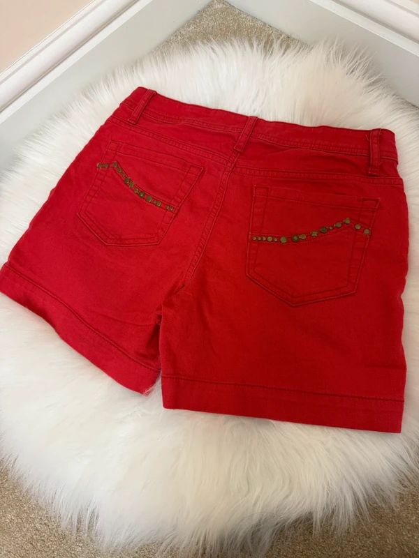 Sonoma Red Denim Shorts High Waisted Stud Detail Y2K UK 8