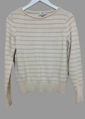 LOFT Cotton Blend Ivory Striped Crew Neck Jumper - Small
