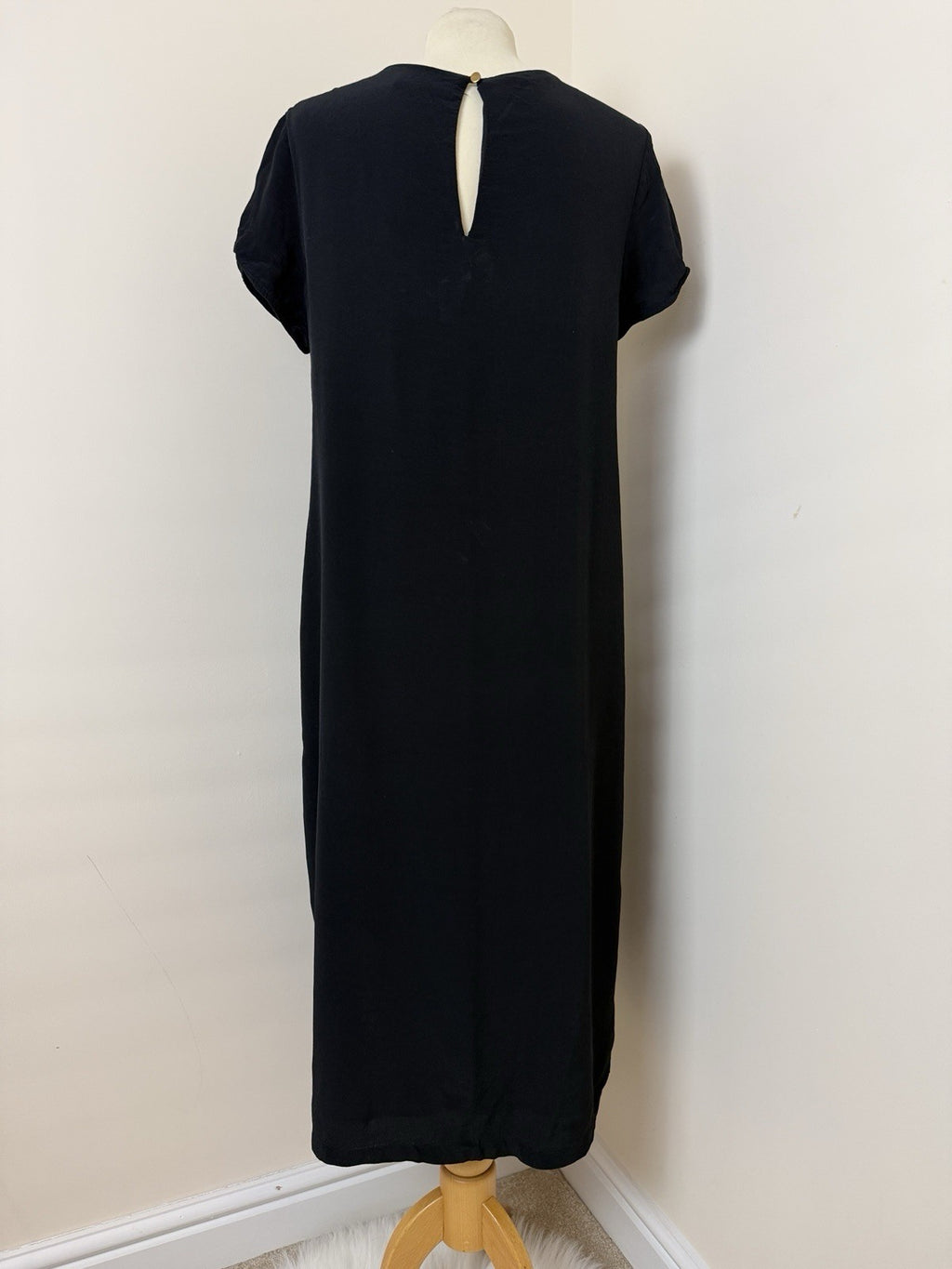 Per Una M&S Black Embroidered Floral Midi Dress UK14 Boho