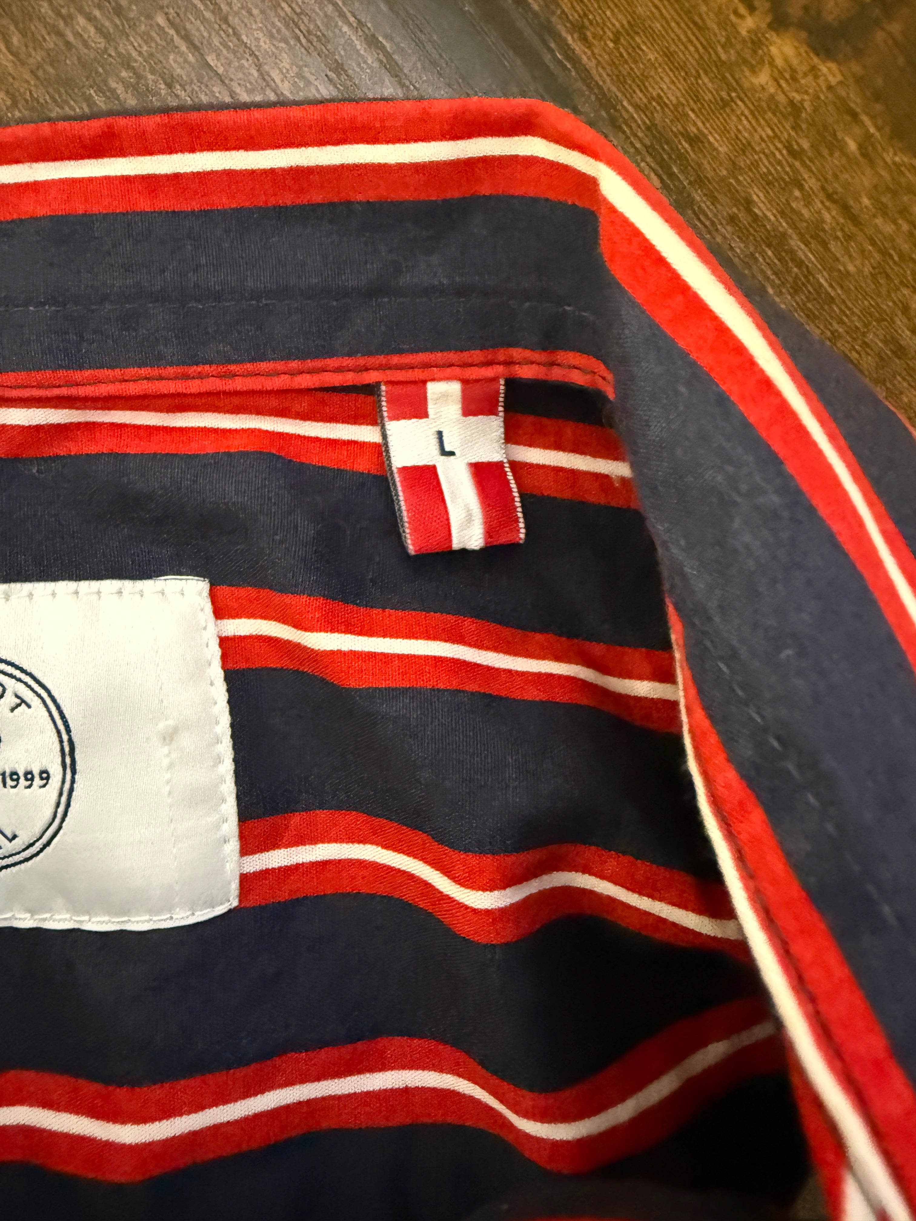 Kronstadt Casual Navy Red Striped Cotton Shirt Mens Large