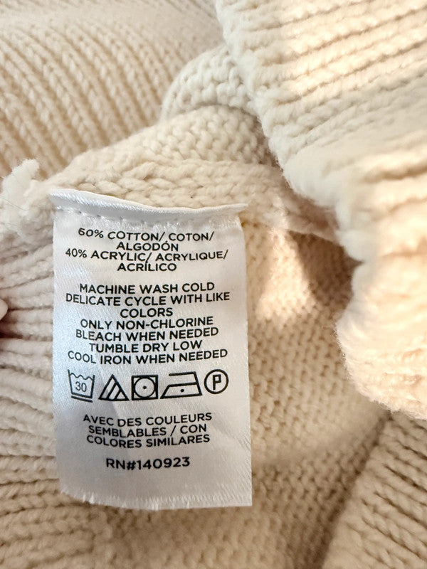 LOFT Cotton Blend Ivory Striped Crew Neck Jumper - Small