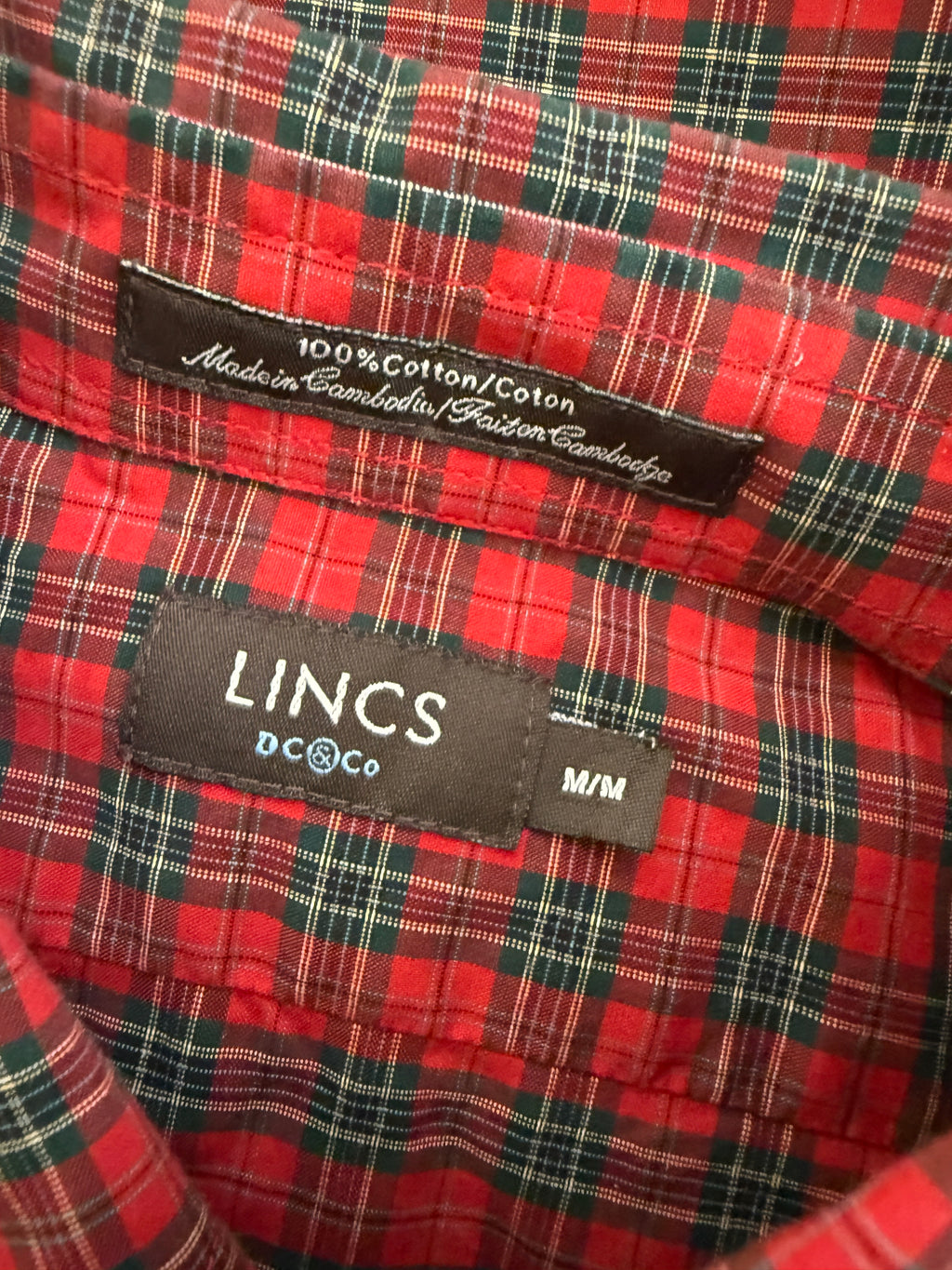 Lincs DC & Co Red Tartan Plaid Cotton Shirt Medium