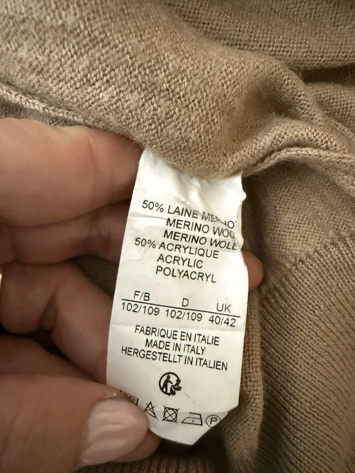 Caramel Merino Wool Blend V Neck Long Sleeve Jumper  - XL