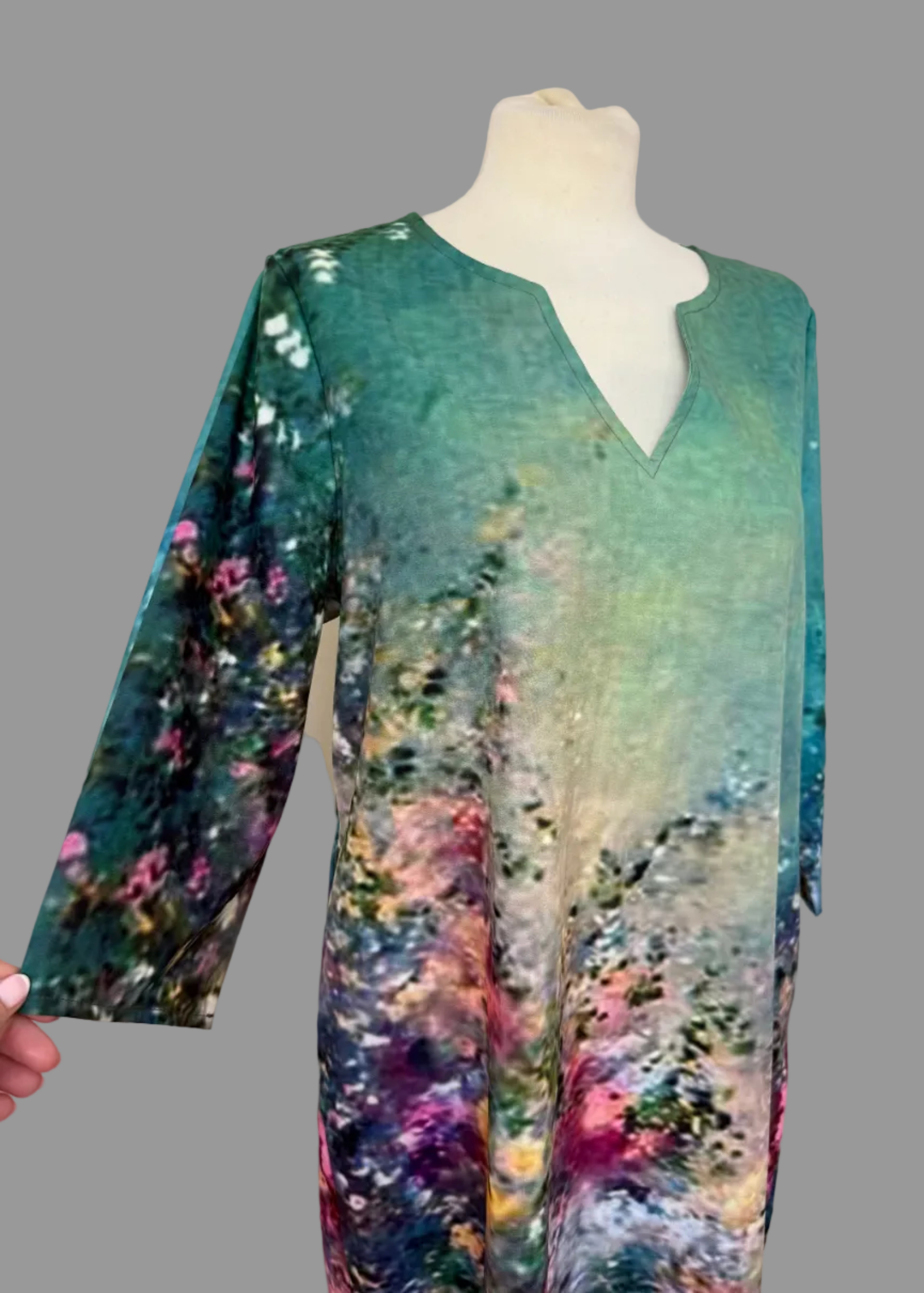 Shein Green Floral Tunic Dress XL V-Neck Loose Summer