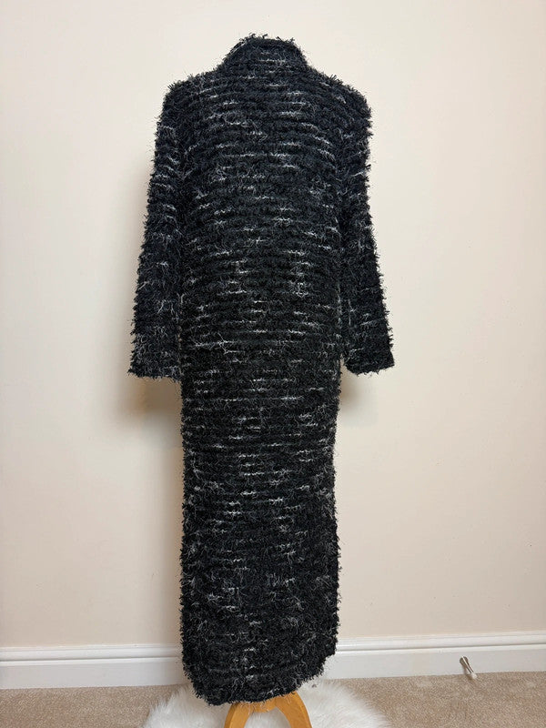Just Elegance Black Shaggy Long Cardicoat - Size 14