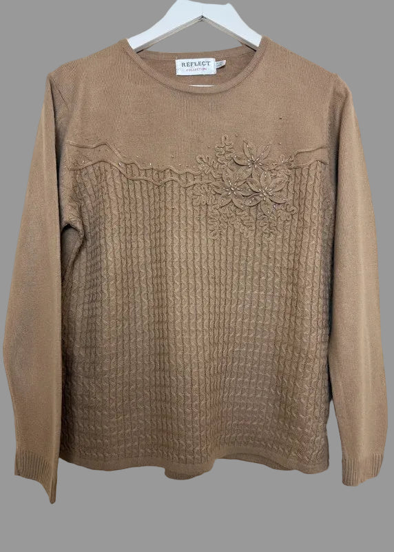 Reflect Collection Vintage Camel Floral Embroidered Jumper  - M/L