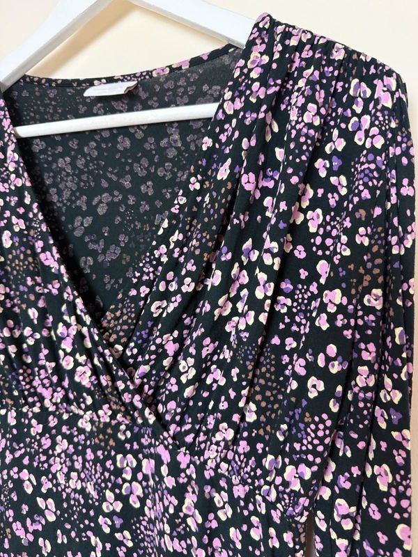 Mamalicious Floral Maternity Wrap Top Black Pink Lilac V Neck Medium