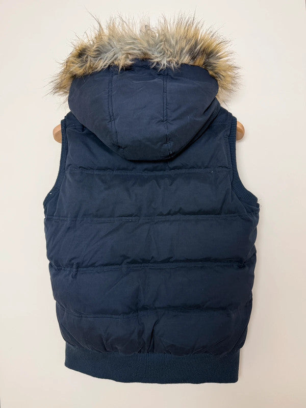 Fat Face Navy Gilet Sherpa Lined Faux Fur Hood - UK12
