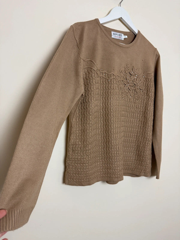 Reflect Collection Vintage Camel Floral Embroidered Jumper  - M/L