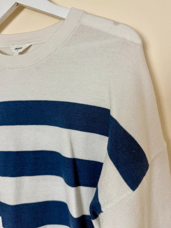 Object Ivory Navy Stripe Relaxed Fit Lightweight Knit - Large