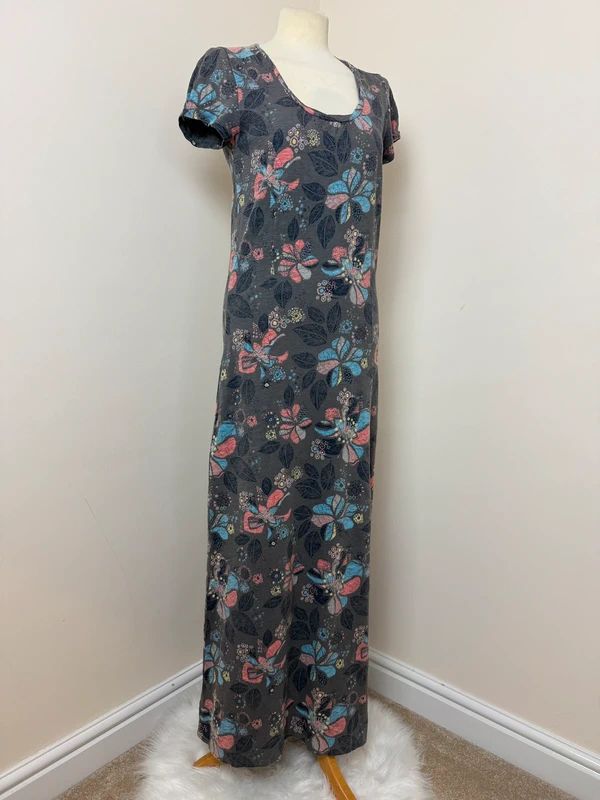Mantaray Charcoal Grey Floral Jersey Maxi Dress Scoop Neck UK10