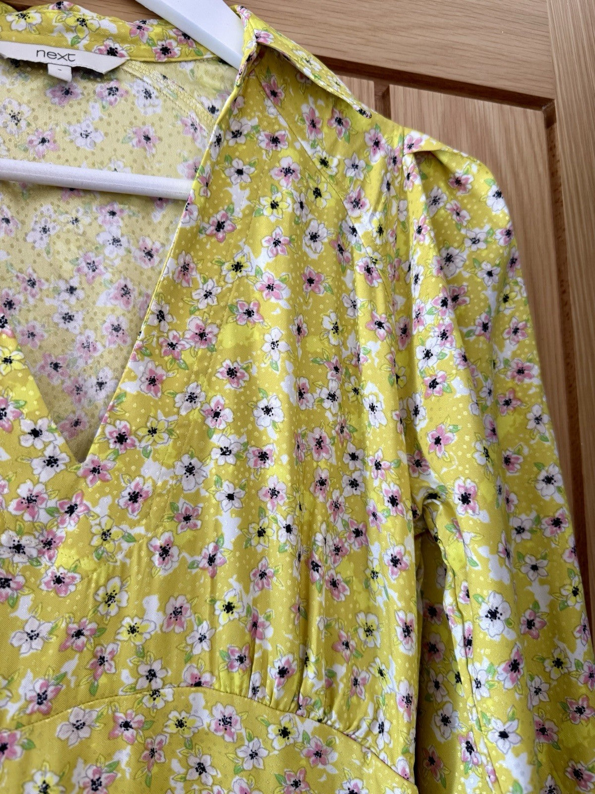 Next Floral V Neck Yellow Dress - UK 6