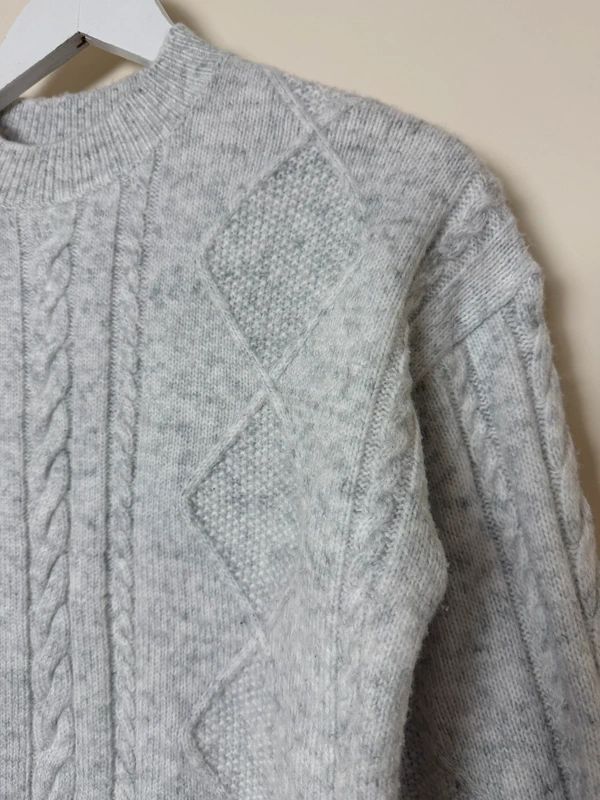 George Grey Layered Sweater XS Cable Knit Mock Shirt Chunky Knit