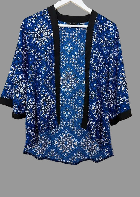 New Look Navy Geometric Print Kimono UK10 Lightweight 3/4 Sleeve