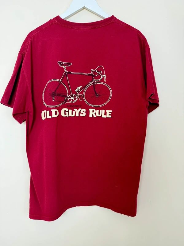 Old Guys Rule Cranky T-Shirt Red Bicycle Graphic Cotton Large