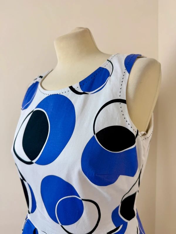 M&S Tulip Dress Purple Black White Geometric Sleeveless Pockets UK12