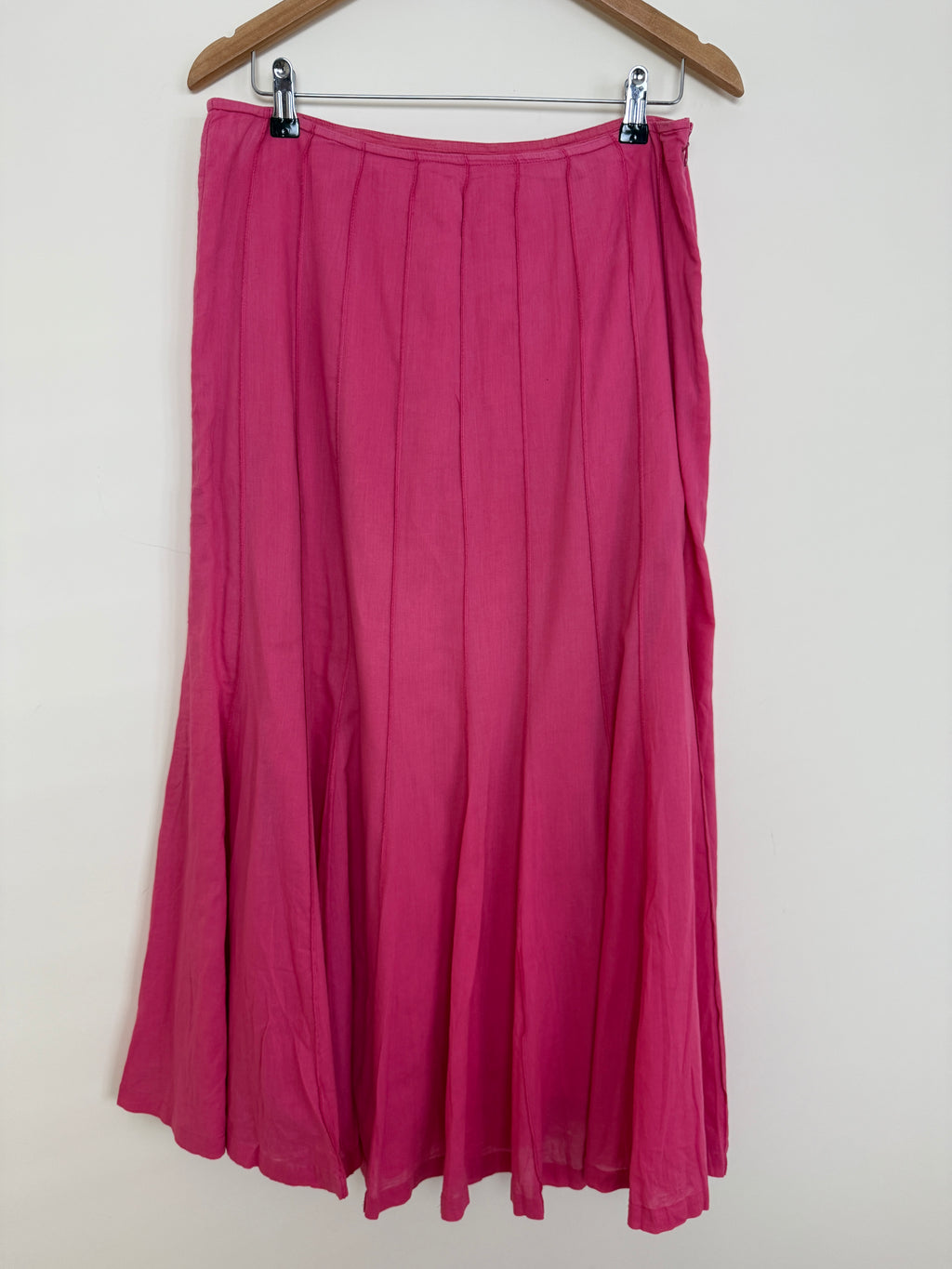 Pink Cotton Flared Midi Skirt UK 12 Lightweight Summer