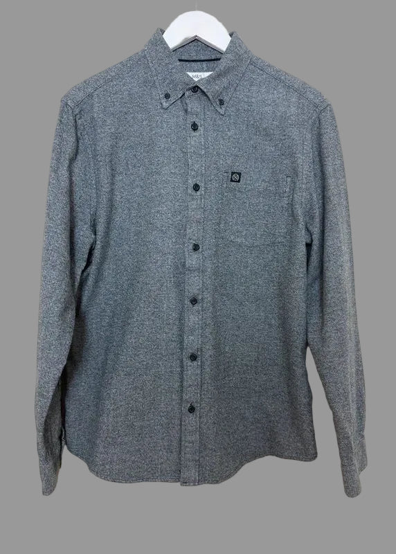 M&S GreyCotton Button Down Smart Casual Shirt - Medium