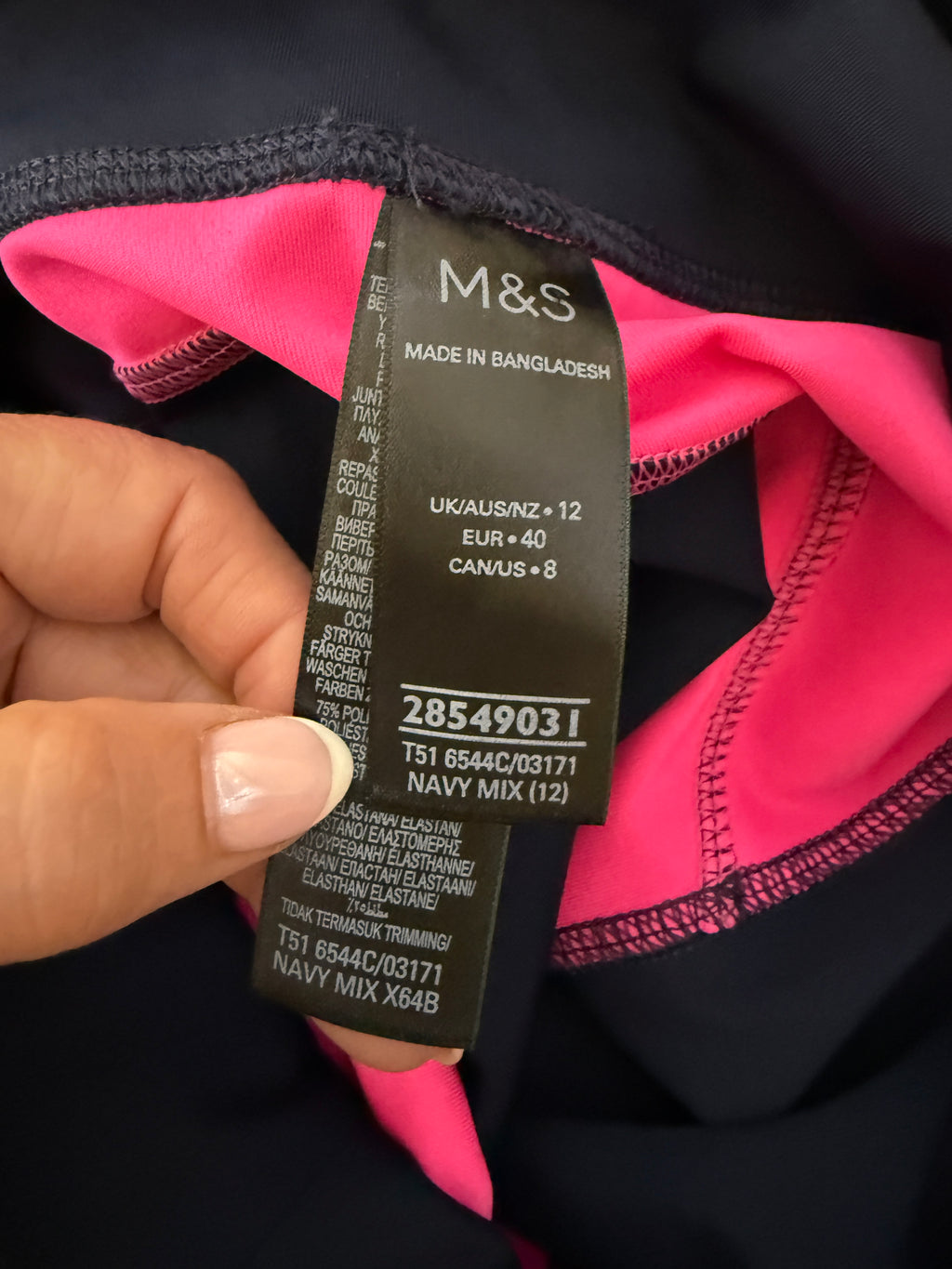 M&S Goodmove Navy Pink Cropped Gym Leggings UK12 Activewear