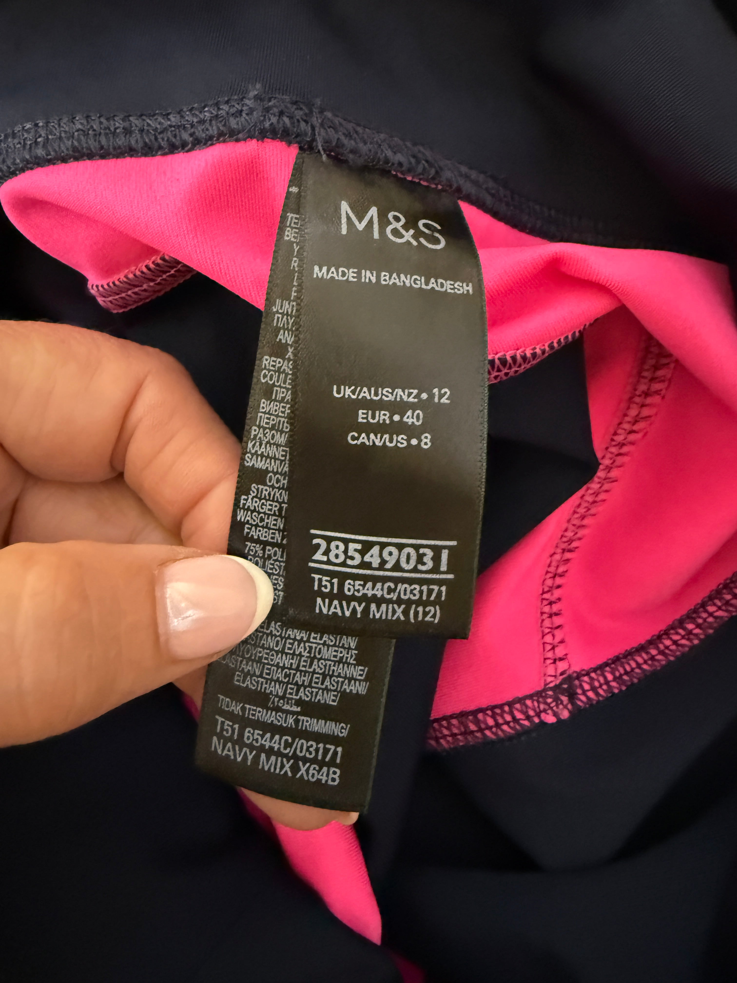 M&S Goodmove Navy Pink Cropped Gym Leggings UK12 Activewear