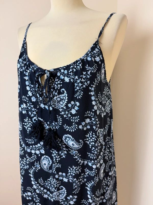 LOGG by H&M Navy Floral Paisley Tassel Neck Cover Up Dress UK6