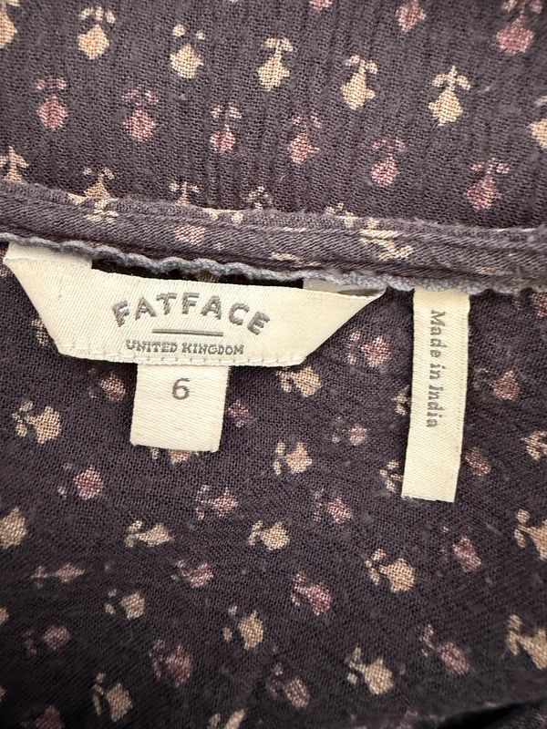 Fat Face Dark Purple Patterned Shift Dress Boho Lace Up Pockets UK6
