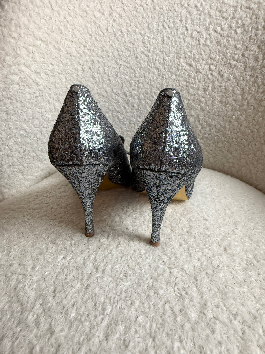 Ted Baker Keanah 2 Glitter Heels Silver Bow Pointed Toe UK8